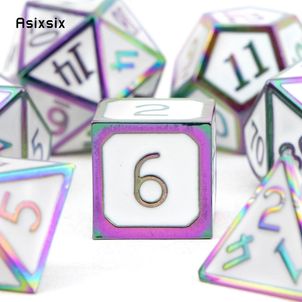 7 шт. белые красочные стандартные металлические кубики, набор цельнометаллических многогранных кубиков, подходящий для ролевой игры, настольной игры, карточной игры