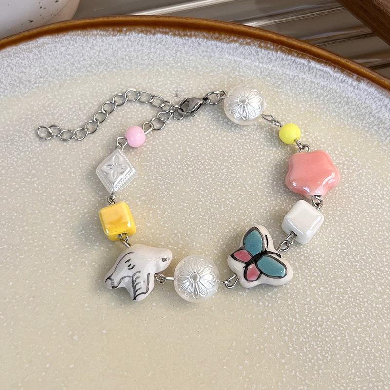 Прекрасный красочный керамический браслет-бабочка для женщин, летние друзья любят браслет с улыбающимся лицом