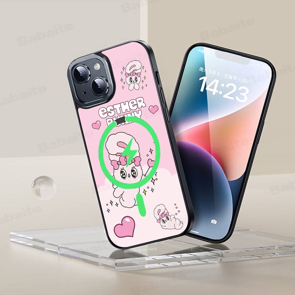 Милый Мультяшный Кролик Эстер Магнитный Чехол Для Magsafe Для iPhone 17 Air 16 15 14 13 12 11 Pro Max Plus Беспроводная Зарядка