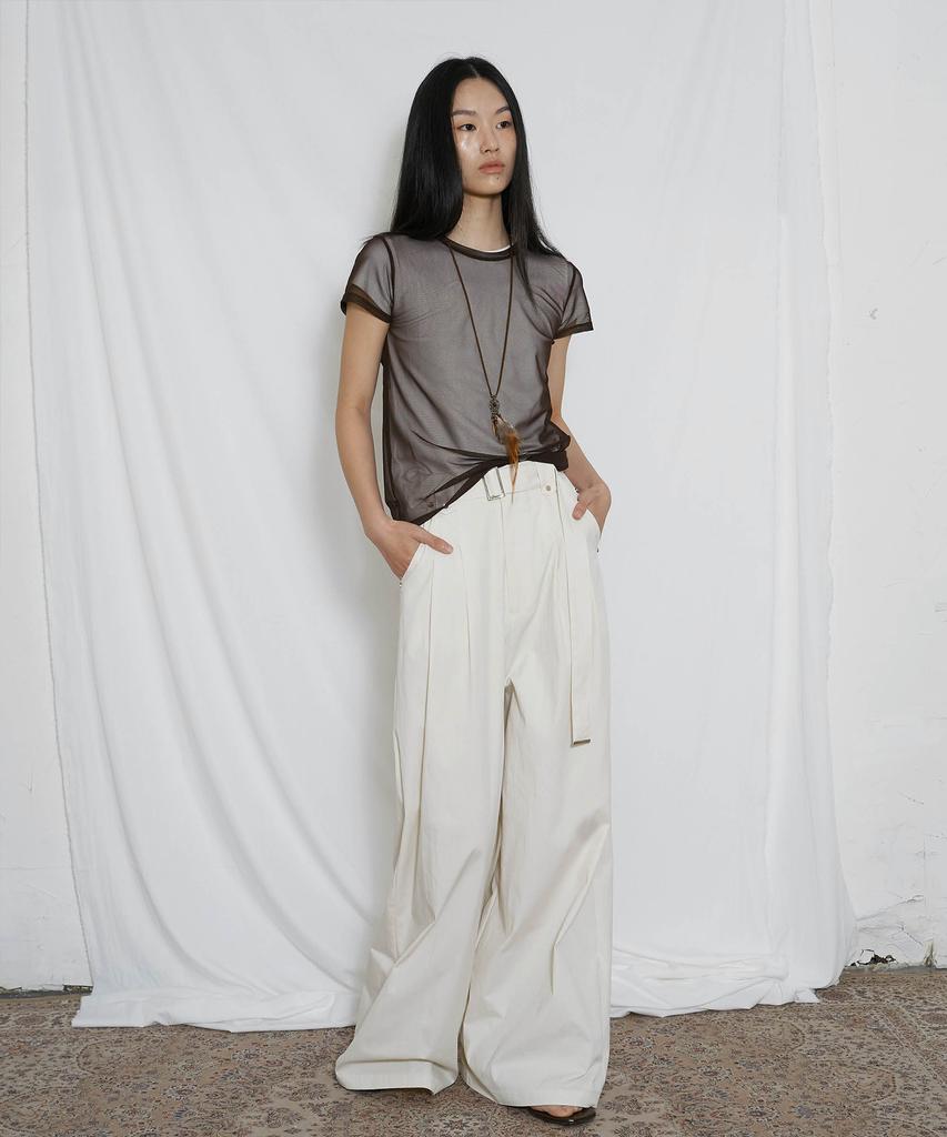 FROMWHERE Belt Detail Wide Pants Cream