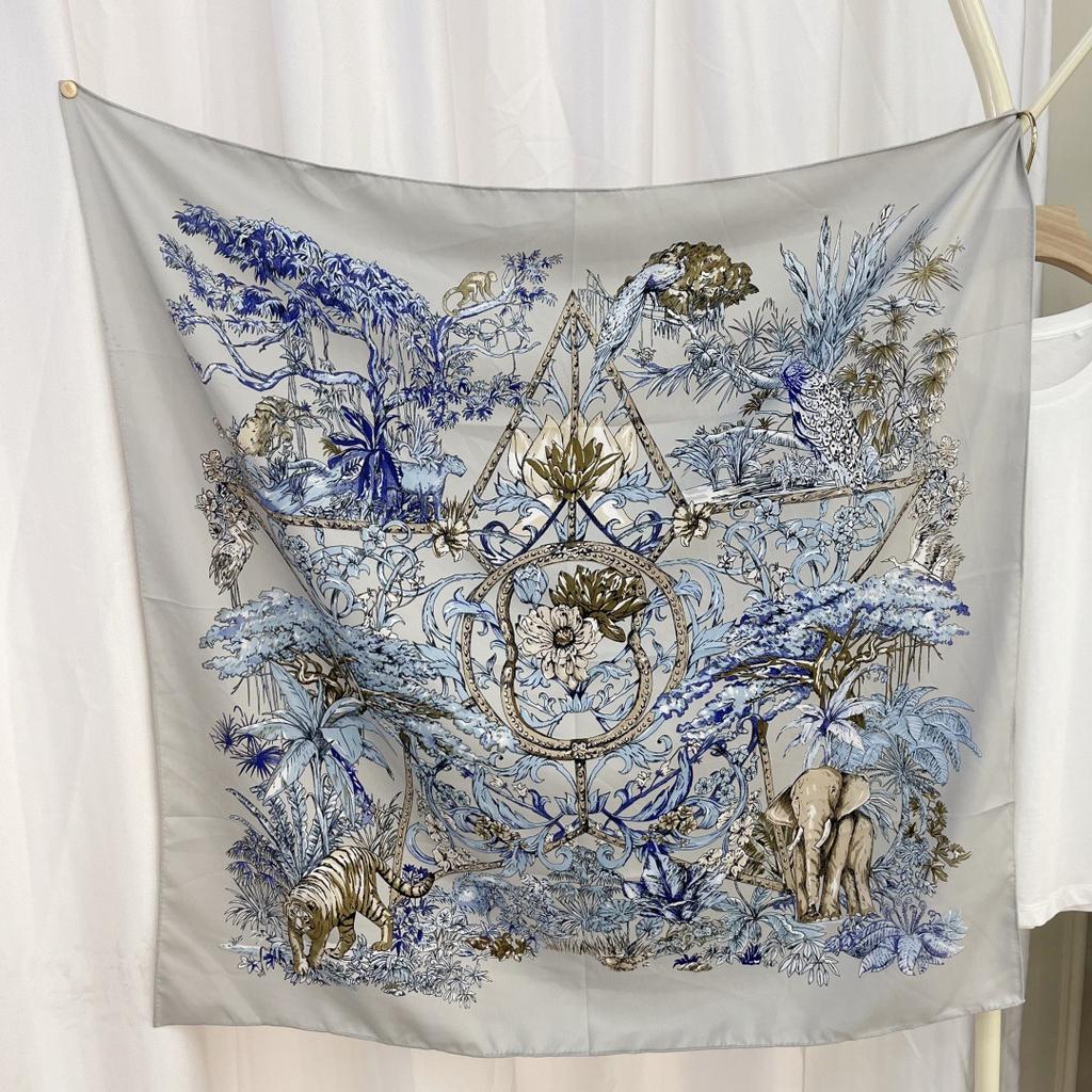 High-end New Spring and Summer Flower Print Big Square Scarf Fashionable and Versatile Sun Protection Headscarf Decorative Scarf Scarf for Women