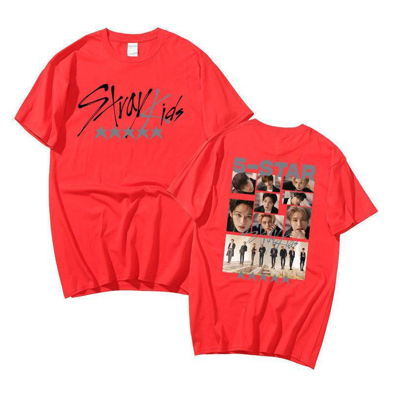 Stray Kids Singer Group Around Harajuku Print Fashion Men And Women T-Shirt Top Short Sleeve