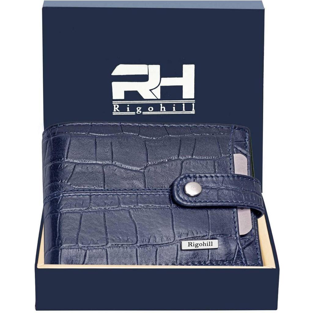 Мужской повседневный синий кошелек из натуральной кожи с RFID-меткой  (10 слотов для карт)