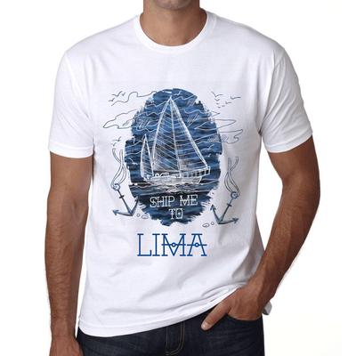 Мужская винтажная футболка Футболка с рисунком Ship Me to Lima White