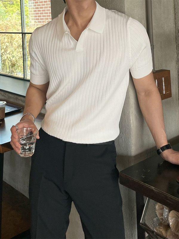 Мужская модная футболка-поло в японском стиле – летняя трикотажная однотонная футболка с короткими рукавами и лацканами