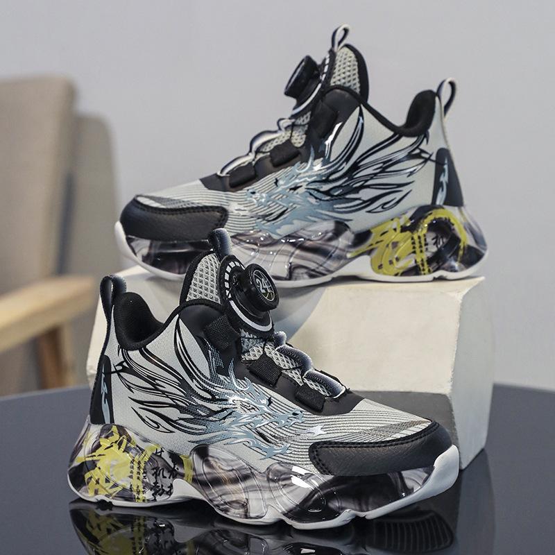 Детские баскетбольные кроссовки кожаные пуговицы спортивные легкие трение звук дракон мальчики мальчики кроссовки