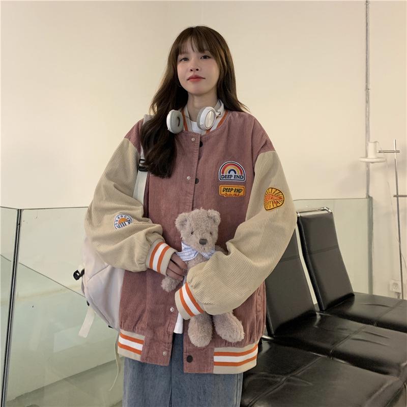 Вельветовая бейсбольная куртка с вышивкой, весенне-осенняя мужская и женская парная куртка в стиле ретро в стиле Харадзюку, уличное трендовое свободное пальто