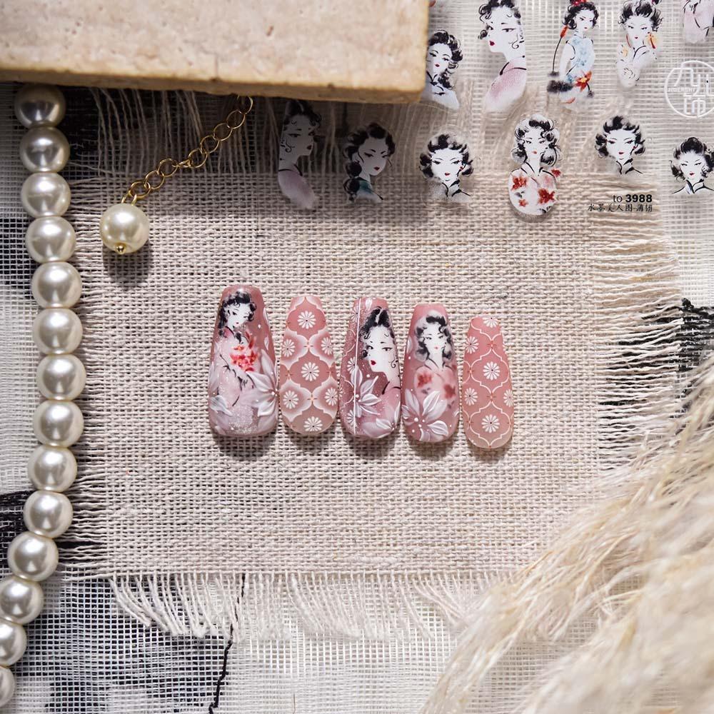 Nail Accessories Chinese New Year Nail Sticker Peony Flower Snake Nail Decoration  Party