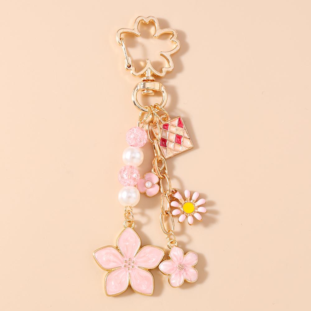 Мода Эмаль Цветок Брелок Женский Девушки Жемчуг Кольцо для Ключей Подвеска для Сумки DIY Брелок Ювелирное Изделие Подарок