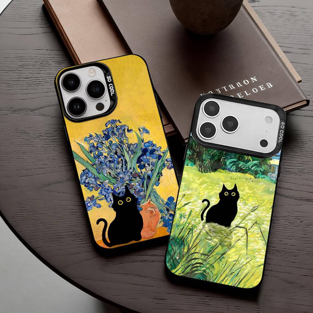 M-Матисс Моне Черная кошка Забавное искусство Чехол для телефона для iPhone17,16,15,14,13,12,11 Plus,Pro Max Черный Конфетный серебристый чехол для телефона