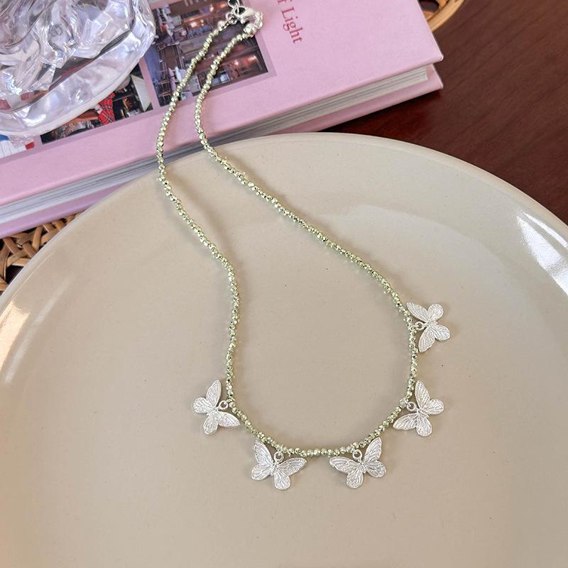 Легкое роскошное милое крутое серебряное ожерелье-бабочка из бисера, женская цепочка на ключицу высшего качества, аксессуар-колье из чистого специй