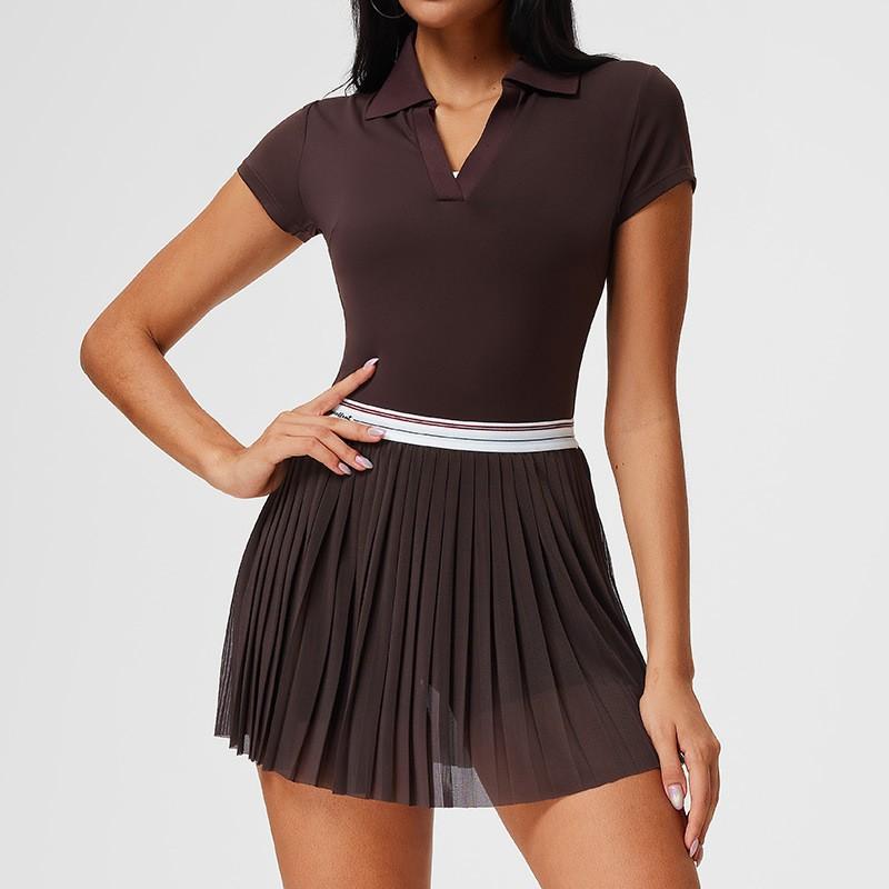 Womens Quick-Dry Sport Polo Top Skirt Set Running Gym Golf Tennis Activewear
