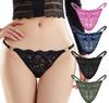 Maeau Sexy Ribbon Comfortable Floral Cute No Perfect for Everyday and Rose Red Navy Black XL Women's T-Back Panties, Lingerie, 4-Piece Set, Design,