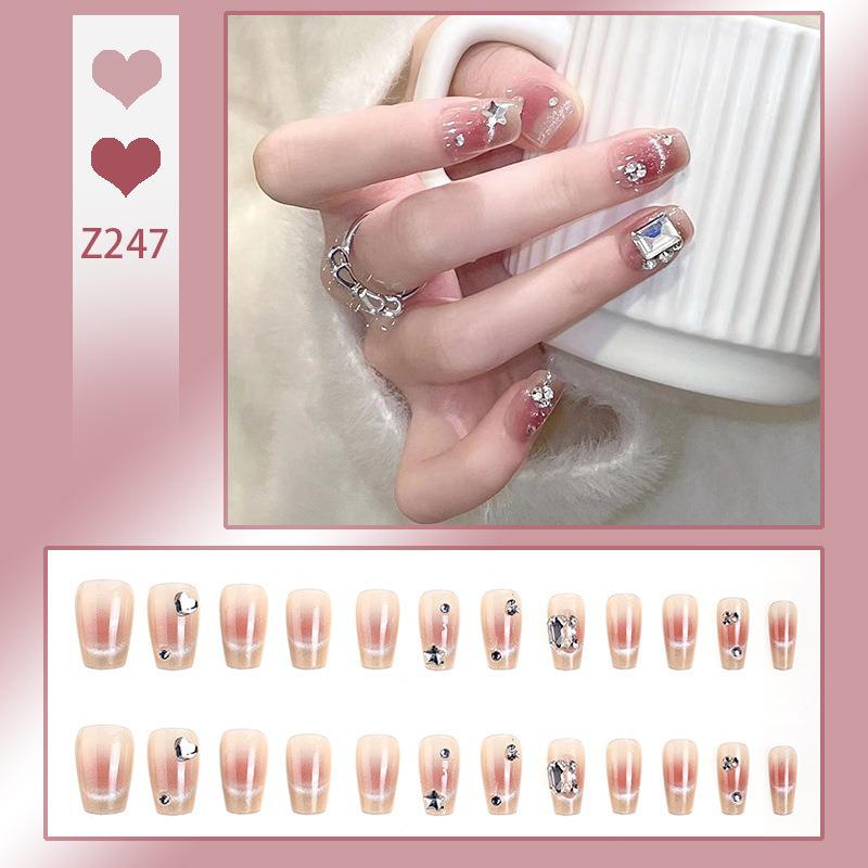 Роскошный прозрачный румянец, набор накладных ногтей «Розовый пузырь» с носимыми наклейками