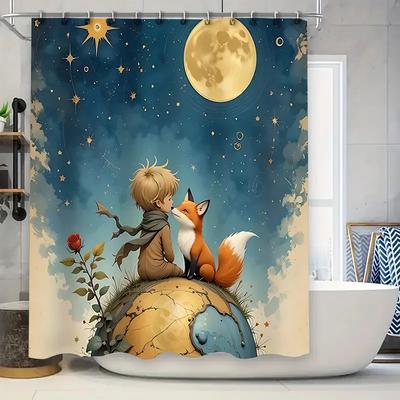 Очаровательная шторка для душа «Маленький принц и лис» - Дизайн космической фантазии для детей и взрослых - Прочная водонепроницаемая ткань