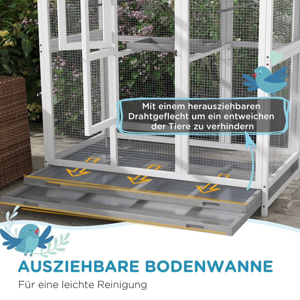Wooden Birdcage with 4 Perches, Asphalt Roof, Waterproof, 112 x 68 x 154 cm