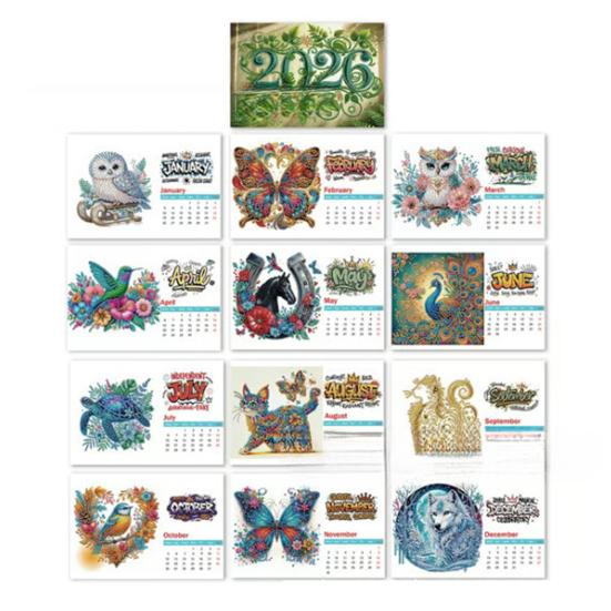 DIY Rhinestone Art Painting Desk Calendar Kit 12-Month Home Office Planner 2026 Practical Sparkling Rhinestone Craft Calendar