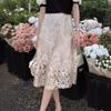Элегантная юбка А-силуэта с высокой талией, крупной вышивкой и кружевной сеткой - китайский стиль