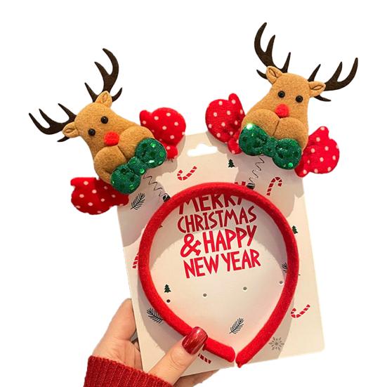 Рождественская повязка на голову с блестящими пайетками, бант для ушей, декор Санта-Клауса, эластичная весенняя противоскользящая повязка, обычная посадка, узкая полоса, реквизит для новогодней вечеринки, аксессуары для волос