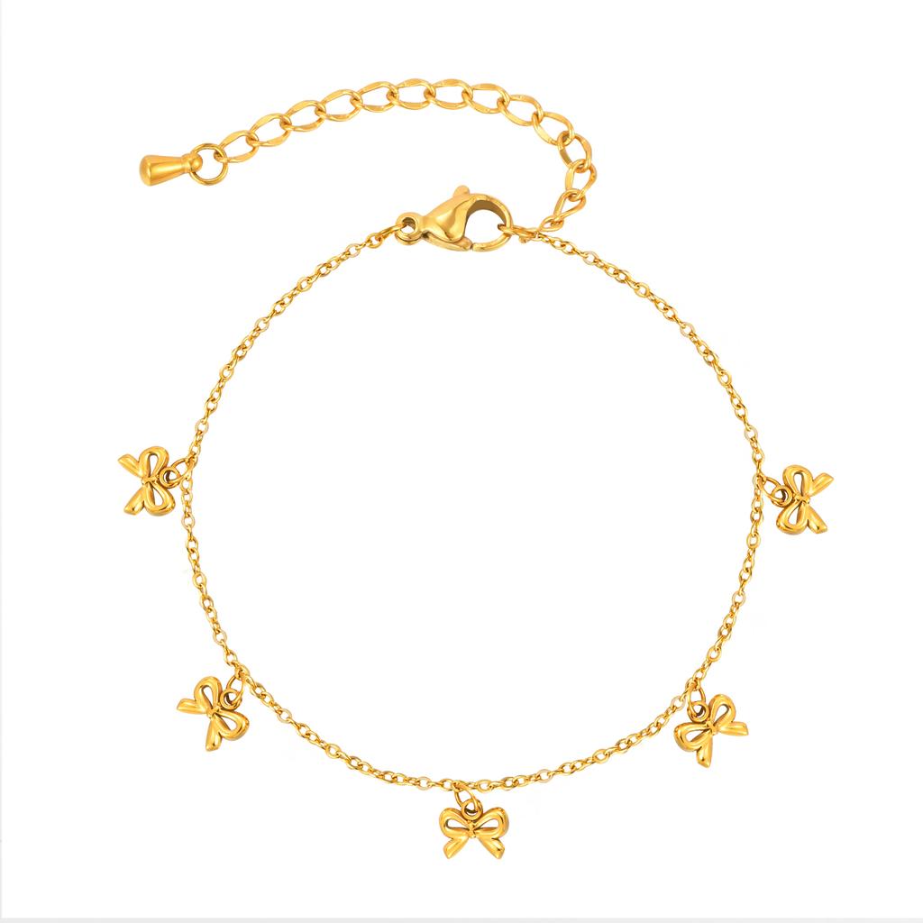 Bow Bracelet for Women 18K Gold Plated Non-Tarnish Waterproof Stainless Steel Dainty CZ Jewelry Minimalist Stackable Ribbon Gift