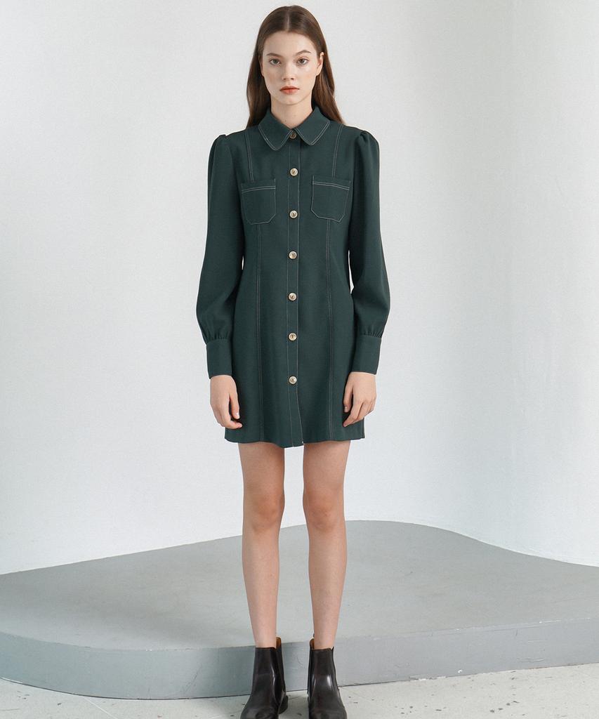 Bye Bye Seop Stitch Mini Dress Green [T13]
