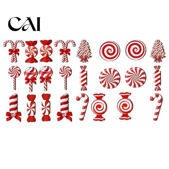 Striped Lollipop Hanging Ornaments Christmas Candy Ornaments, Red White Peppermint Cane Wooden Pendants, Holiday Party Decor Tree Decoration for Xmas