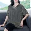 Полосатая футболка Женские повседневные свободные черные топы с v-образным вырезом большого размера