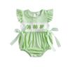 Baby Girl Plaid Romper Clover Print Bow Fly Sleeve Bodysuit Cute Spring Jumpsuit Irish Clothes