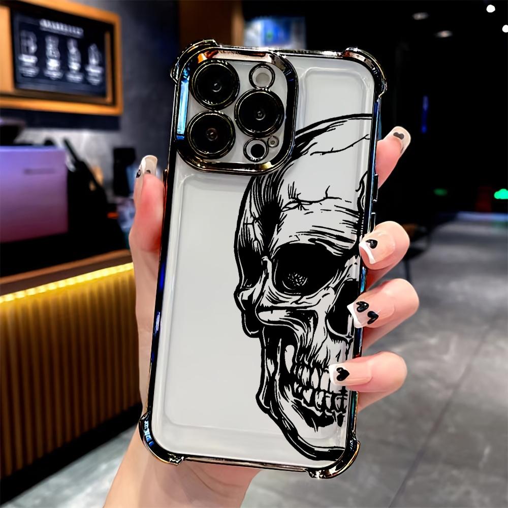 Стильный прозрачный чехол для телефона с рисунком черного черепа для iPhone 17 16 Pro Max 15 14 Plus 13 12 11 17 Air 16E Ударопрочный мягкий чехол