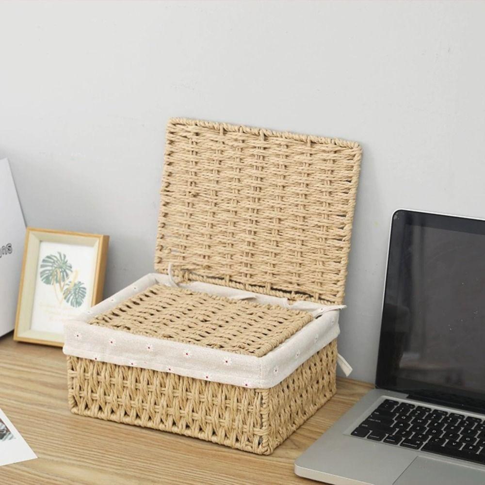 Universal Hand Woven Wicker Storage Baskets Household Bohemia Decorative Bins Rectangular Hollow Out Woven Basket Home Decor