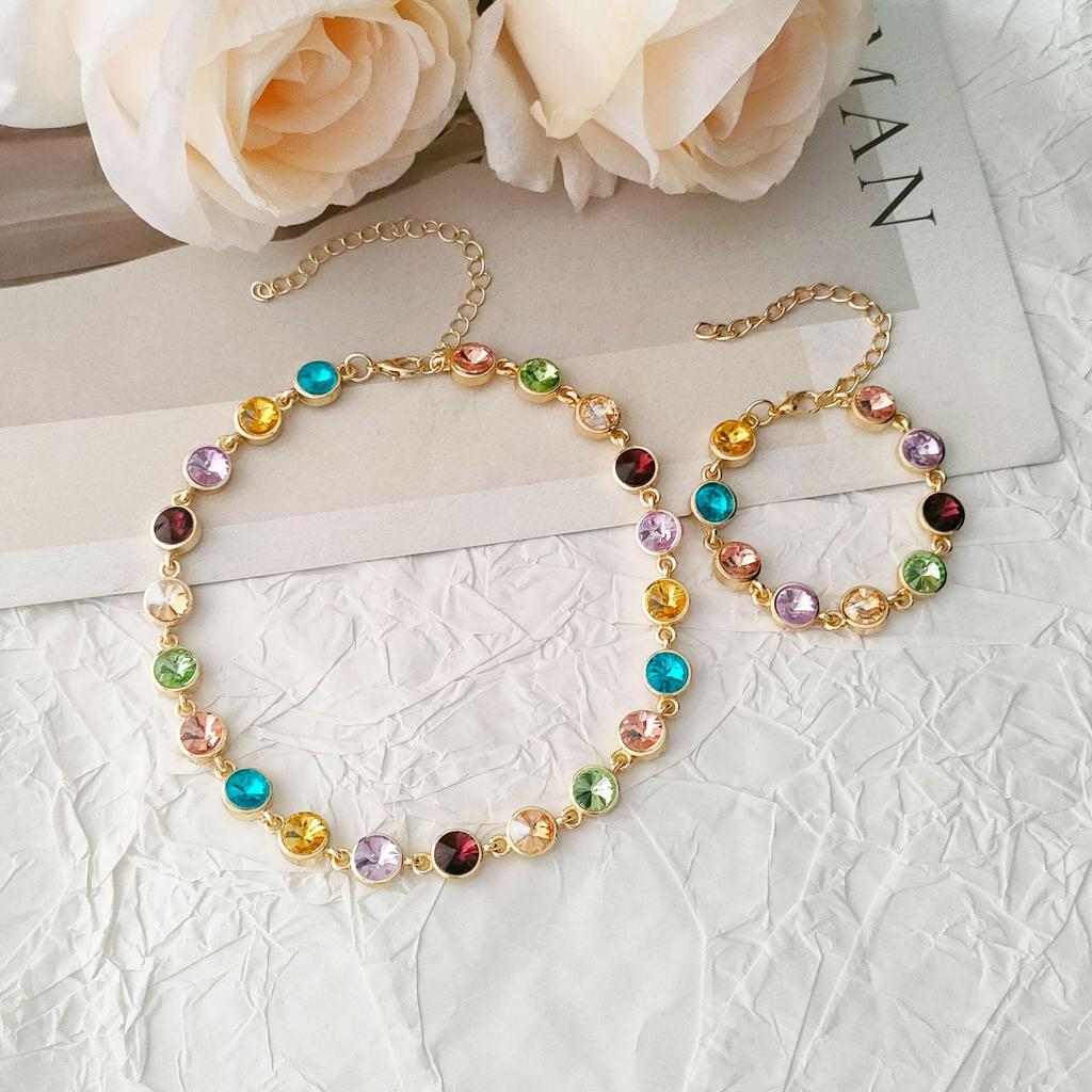 Spring/Summer Colorful Diamond Choker - Women's High-End, Versatile Design Clavicle Necklace