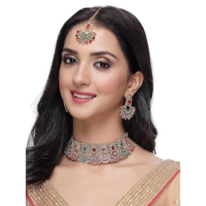 Sukkhi Graceful Curve Shaped Gold Plated AD Stones Choker Necklace