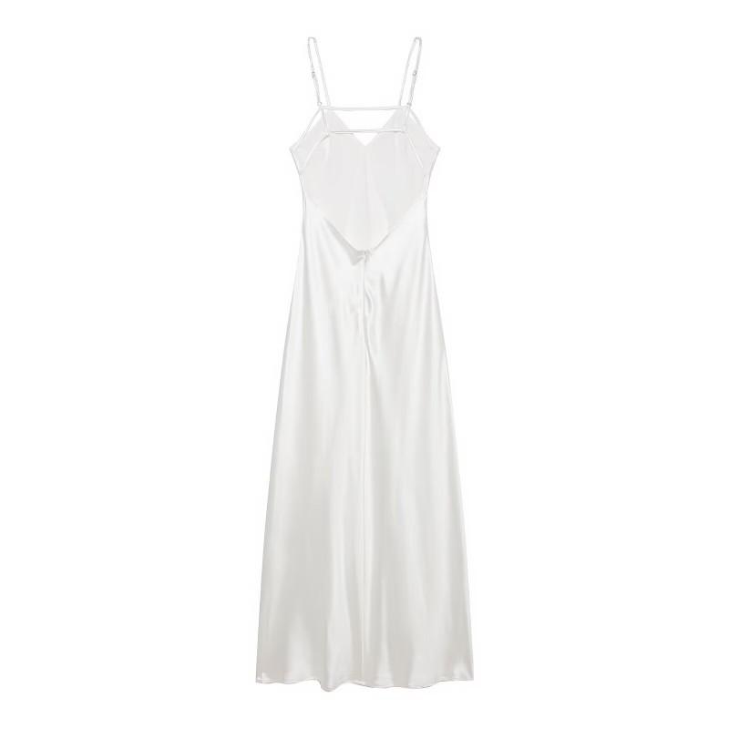 Sexy Pure Desire Style Satin Slip Dress Slim Fit V Neck Long Party Date