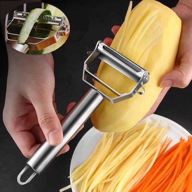 Нержавеющая сталь Овощечистка Многофункциональная терка для фруктов и овощей Соломорезка для нарезки ломтиков дыни, картофеля, моркови, огурцов Инструмент для домашней кухни