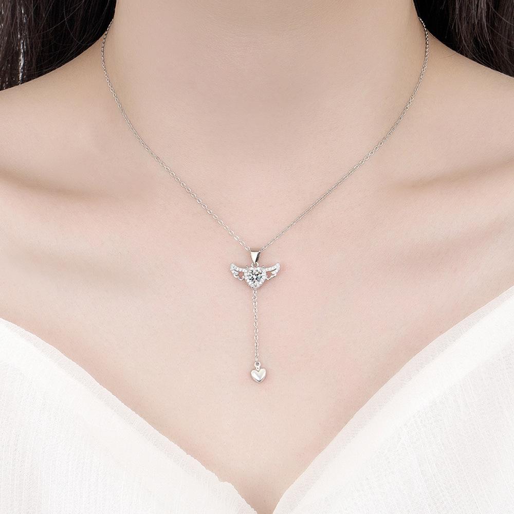 Модное ожерелье в форме сердца Купидона, легкий свет, роскошный романтический подарок с крыльями ангела
