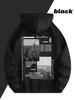 Men's Fashion Graphic Hoodie - Casual and Breathable with Kangaroo Pocket, Drawstring, Black with White Print