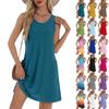 Women's Casual Sundress With Pockets Summer Boho Beach Dress T-Shirts Dress V Neck Loose Tank Dresses