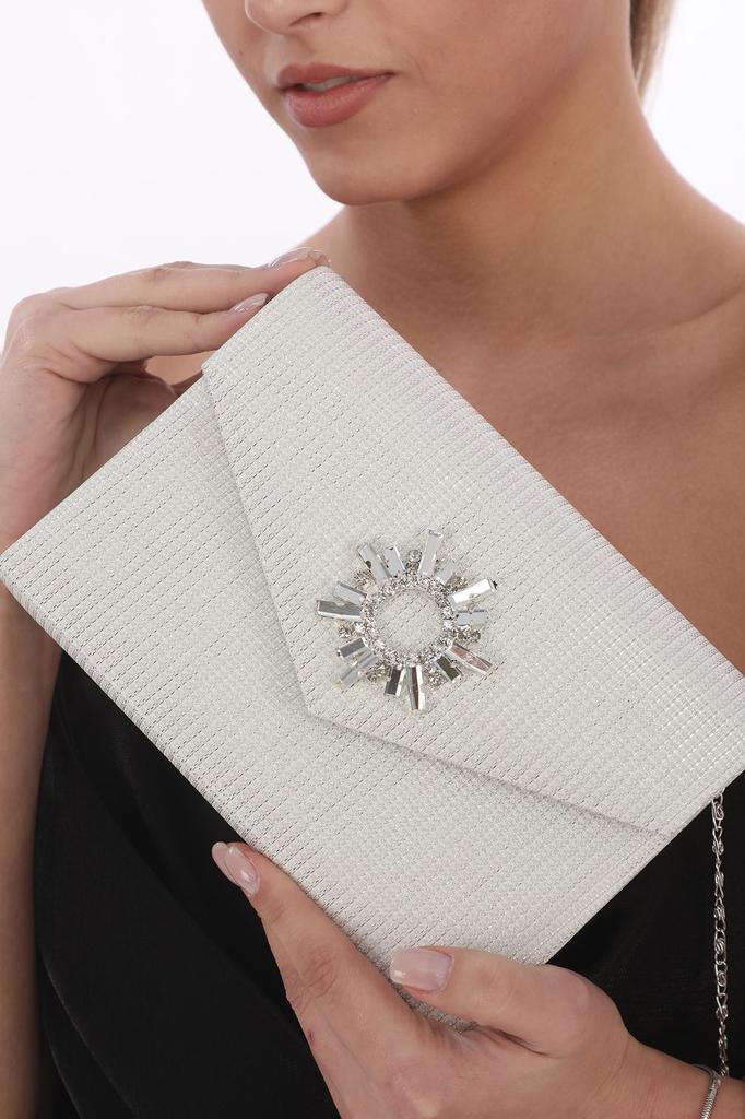 Women's Pearl Bream Material Stone Accessory Magnetic Envelope Cover Usable Evening Dress Bag with Shoulder Strap