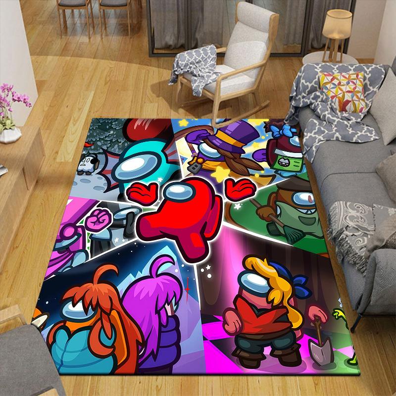 Among Us Flannel Pattern Square Carpet,Area Rug,Carpet Rug for Living Room Bedroom Sofa Playroom Decor,Non-slip Floor Mat