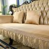 Summer Cool Ice Silk Fabric Slipcover European Luxury Lace Edge Sofa Cover Non-slip Living Room Sofa Protection Seat Cushion