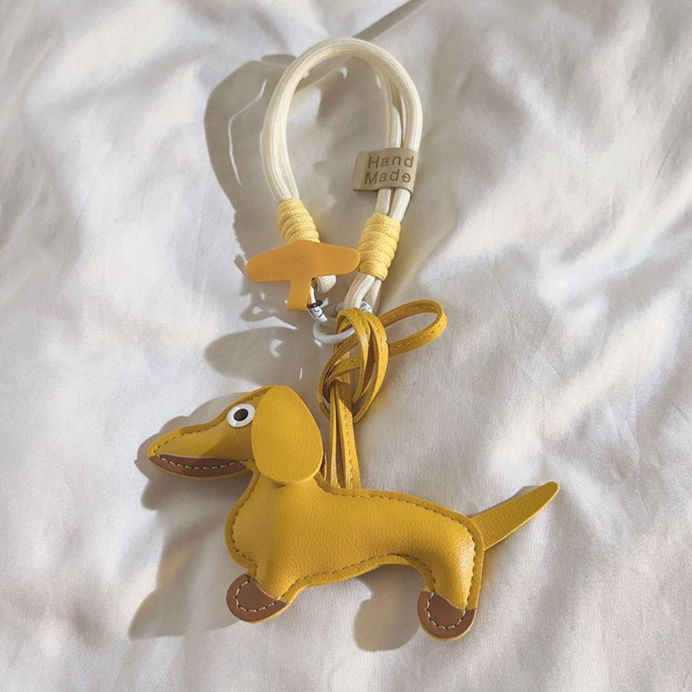 Braided Lanyard Dachshund Dog Keychain PU Leather Car Key Accessories Car Key Ring