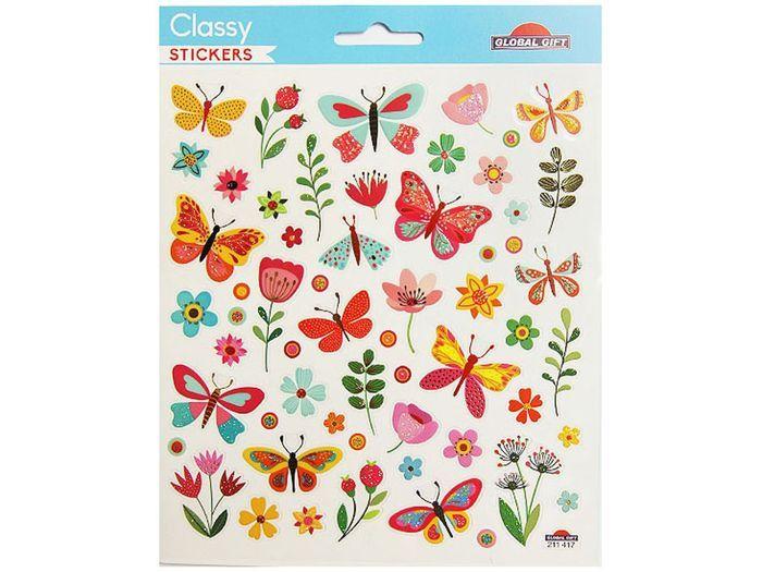 Autocollants - Le printemps - Papillons et fleurs - Dorures et paillettes