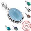 925 Sterling Silver Pendant Women Gemstone Handmade Jewelry Friendship Day Gift Amazonite Angelite Blue Opal Botswana Agate Mohave Azurite Chrysocolla