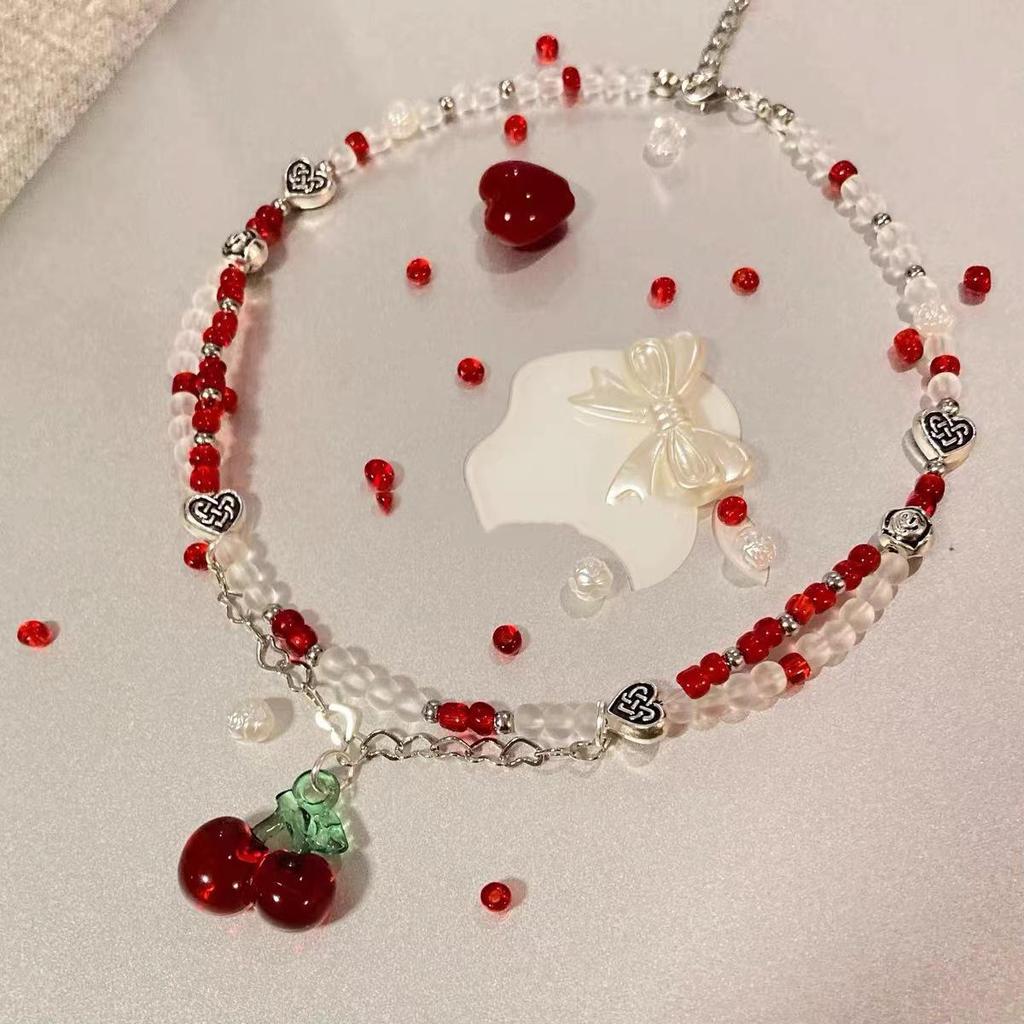 Korean Style Cherry Beaded Necklace for Women - Versatile Summer Clavicle Chain, Cute & Sweet Style
