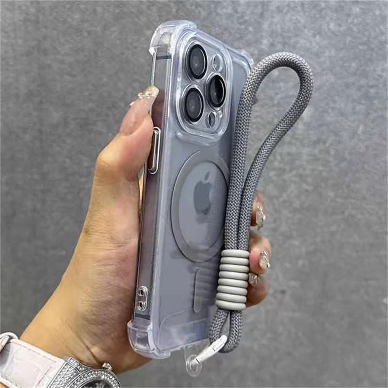 Для Magsafe Магнитный прозрачный чехол для телефона iPhone 16 15 13 Pro Max 12 14 Plus Ремешок для запястья Защитная камера Противоударный чехол