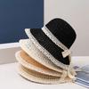 WTEMPO Wide Lace Brim Elegant Casual Foldable Summer Hats Women's Solid Color Outdoor Sunscreen Lace Patchwork Bow Hats