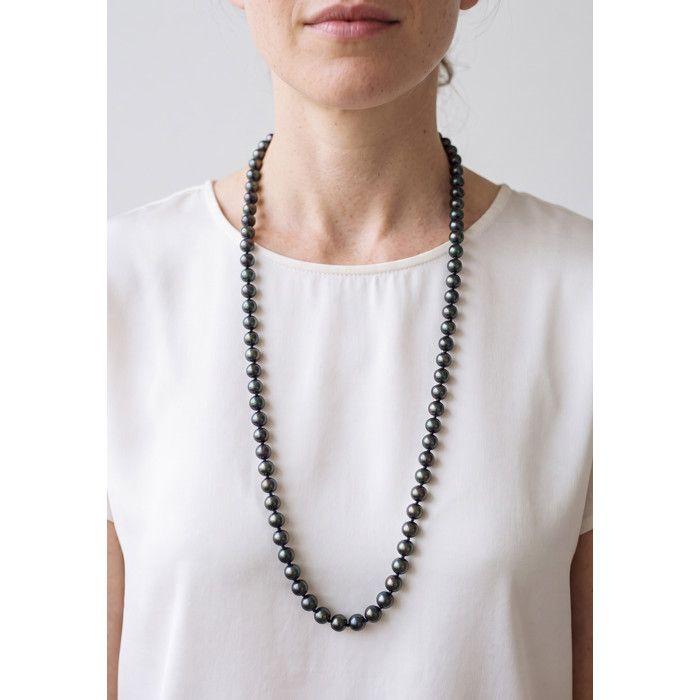 Sautoir - Pearls &amp; Colors - Perle de Culture d'Eau Douce AAA+ - Semi-Ronde 8-9 mm - Noire - 60 cm