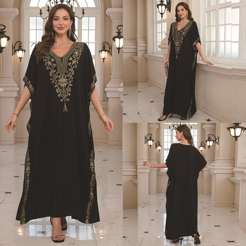 2025 European & American Cotton Embroidered Beach Cover-up Robe Style Dress