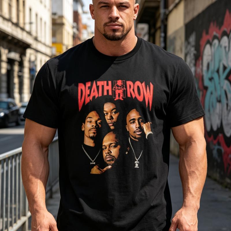 Черная футболка с принтом Death Row Records Стиль обложки журнала Vibe Фан хип-хопа и рэпа Индивидуальная футболка Подходит для обоих Унисекс Унисекс