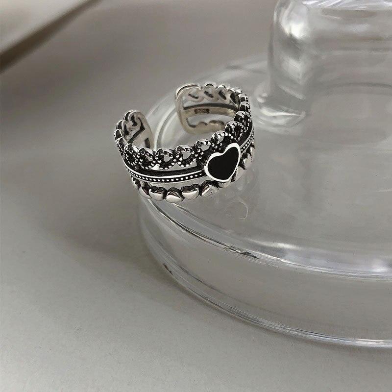 925 Sterling Silver Multilayer Heart Rings for Women Men Handmade Love Heart Thai Silver Rings Jewelry